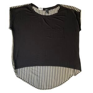 FOREVER 21 Women’s Short Sleeve Blouse size L, Black front and Stripes back